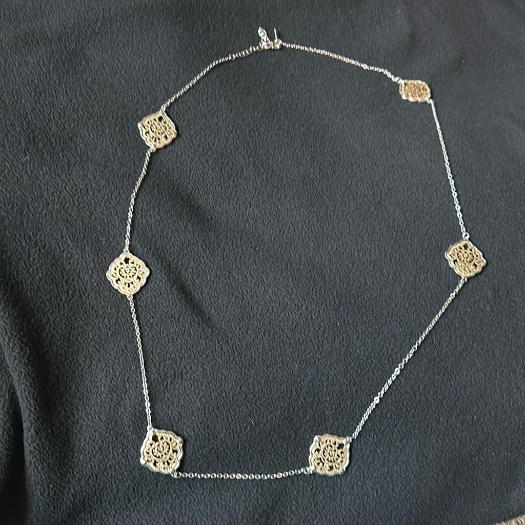 Long Silver And Gold Tone Necklace